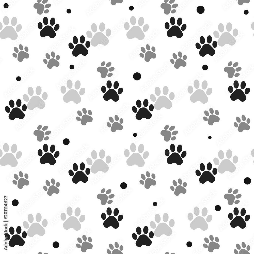 Paw print seamless. Traces of Cat Textile Pattern. Cat footprint seamless pattern. Vector seamless Paw print seamless. Traces of Cat Textile Pattern. Cat footprint seamless pattern. Vector seamless