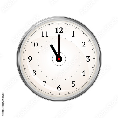 Realistic clock face showing 11-00 on white