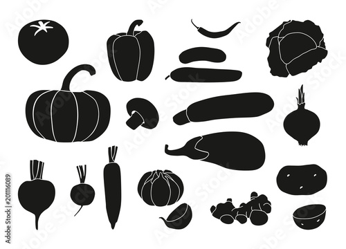 Vegetables and roots icon set