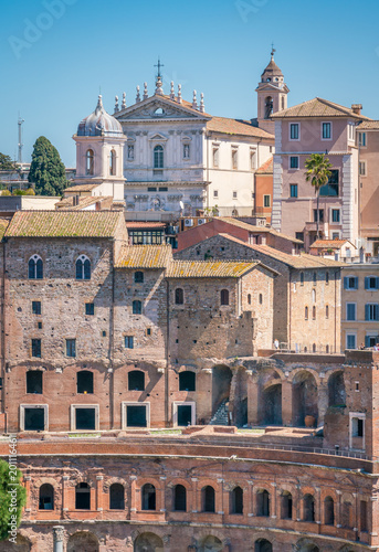 Panoramic view of the Trajan's Market from the Vittorio Emanuele II Monument in Rome, Italy.