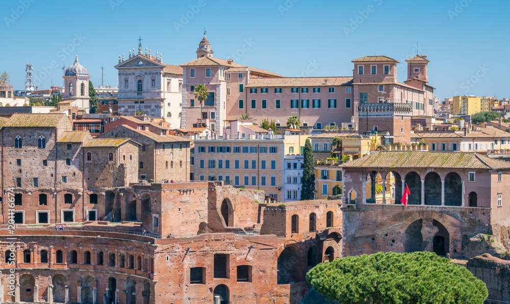 Panoramic view of the Trajan's Market from the Vittorio Emanuele II Monument in Rome, Italy.
