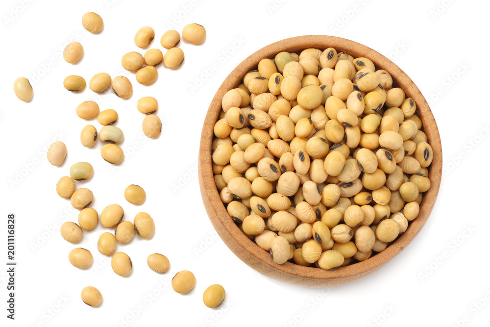 Soybeans in bowl isolated on white background. top view Soybeans in bowl isolated on white background. top view