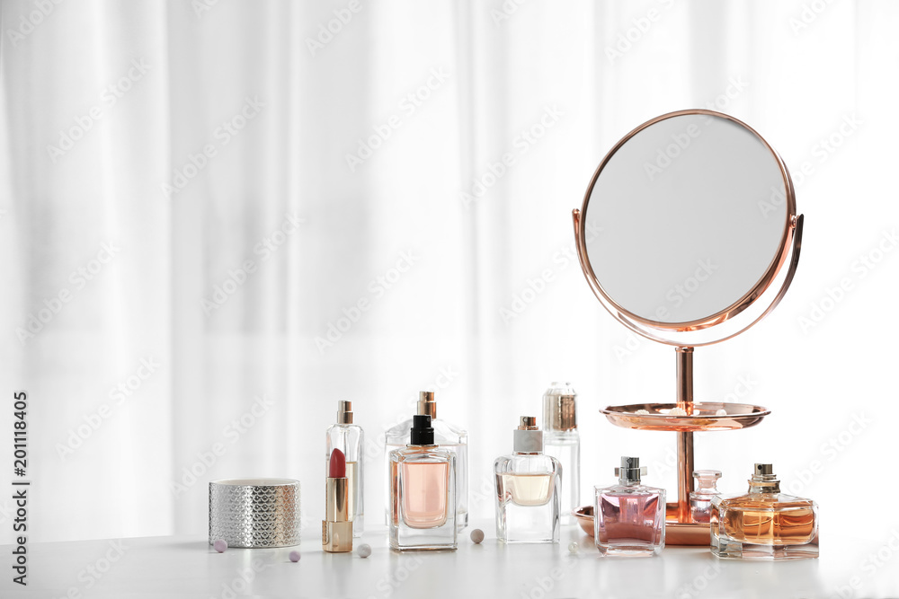 Perfume bottles on dressing table Perfume bottles on dressing table