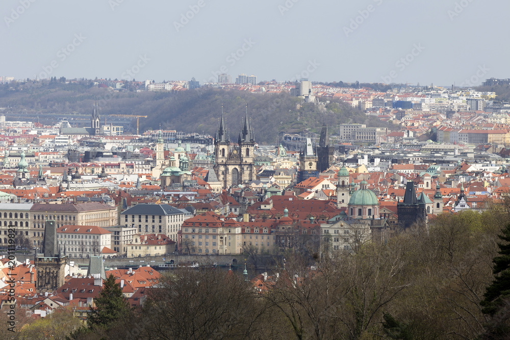 View on the sunny spring Prague City, Czech Republic