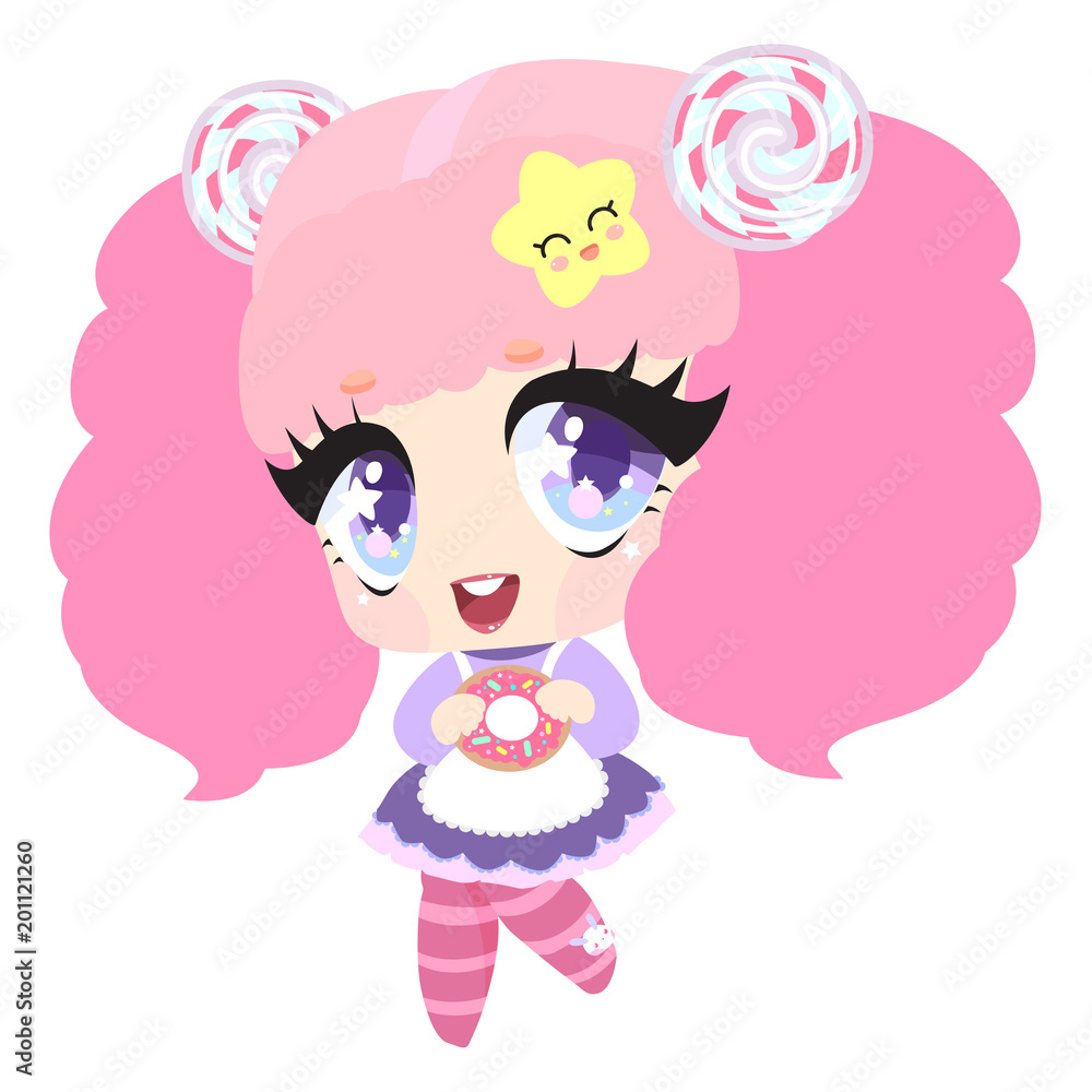 Baby girl with donut. Sweet children's character. Baby girl with donut. Sweet children's character.