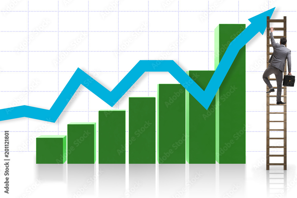 Businessman climbing towards growth in statistics Businessman climbing towards growth in statistics