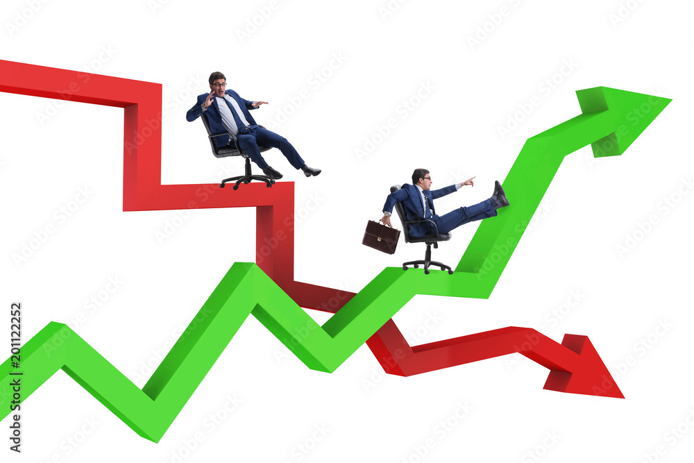 Businessman in crisis and recovery concept Businessman in crisis and recovery concept