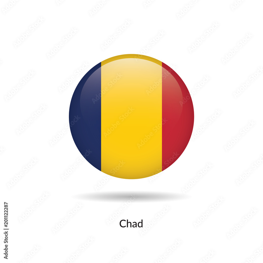 Chad flag - round glossy button. Vector Illustration. Chad flag - round glossy button. Vector Illustration.