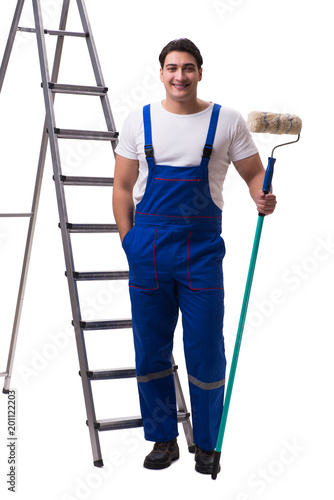 Young painter contractor isolated on white background