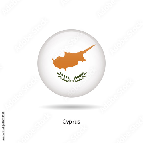 Cyprus flag - round glossy button. Vector Illustration.