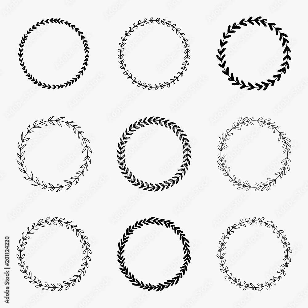 Set of hand drawn vector wreaths. Design elements for cards, quotes, invitations and posters