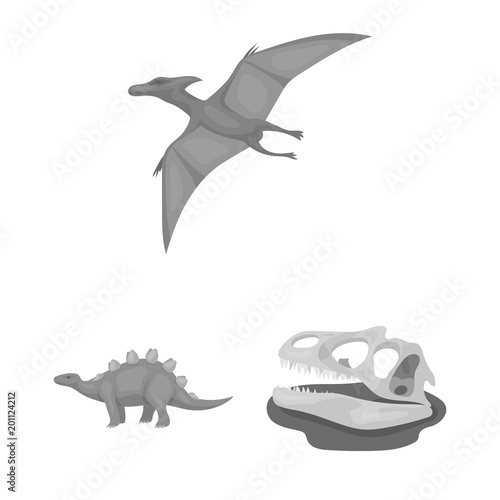 Different dinosaurs monochrome icons in set collection for design. Prehistoric animal vector symbol stock web illustration.