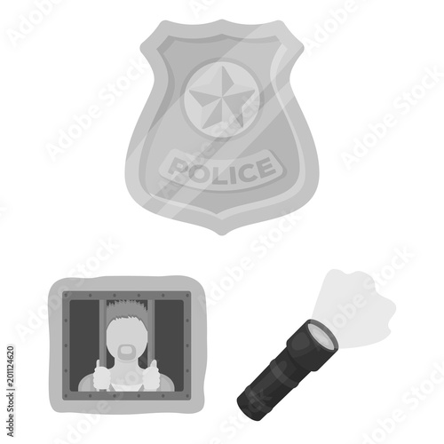 Police, Department monochrome icons in set collection for design.Detective and accessories vector symbol stock web illustration.