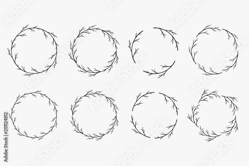 Set of hand drawn vector wreaths. Decorative frames with bare tree branches and twigs