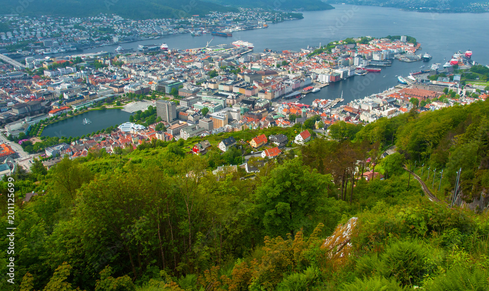 Sail Ships and yachts in the harbor of Bergen, Norway 