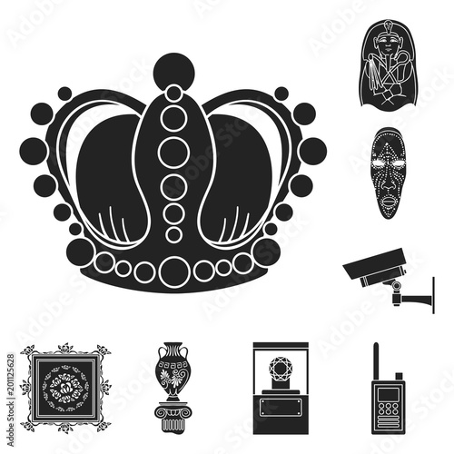 Museum and gallery black icons in set collection for design. Storage and exhibition of showpiece vector symbol stock web illustration.
