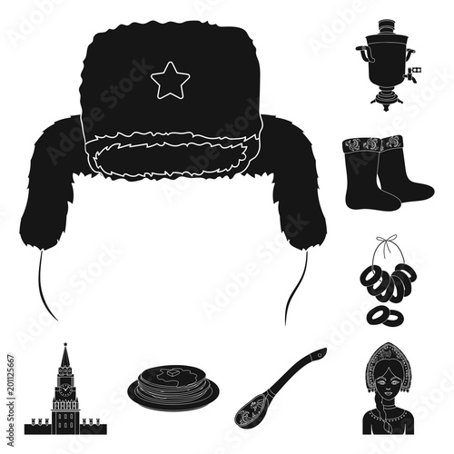 Country Russia, travel black icons in set collection for design. Attractions and features vector symbol stock web illustration.