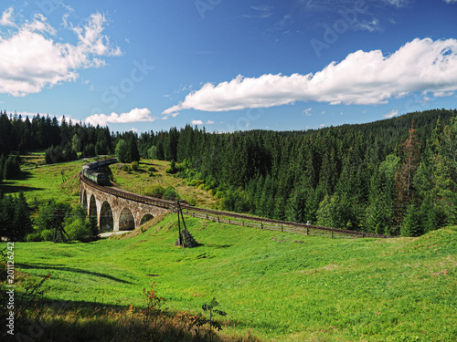 Carpatian mountains train summer landscapes