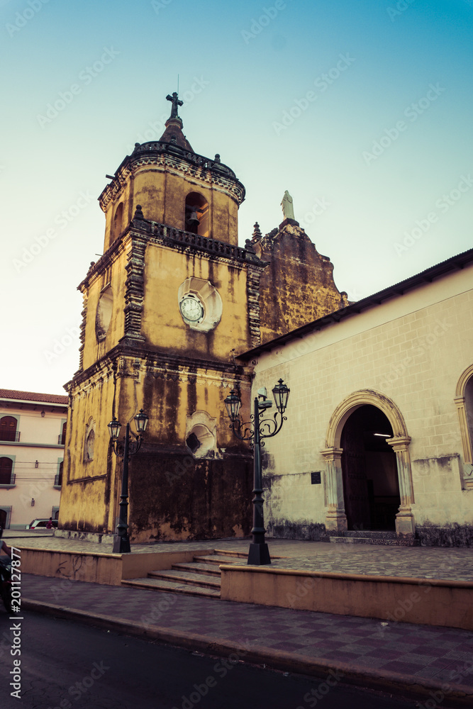 Church in the city of Leon, Nicaragua. historical monument