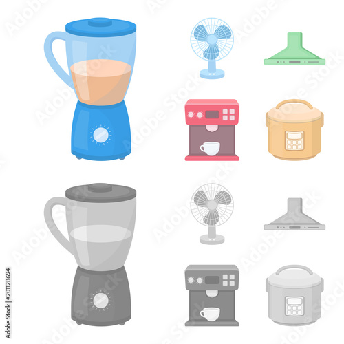 Blender, extractor and other equipment.Household set collection icons in cartoon,monochrome style vector symbol stock illustration web.