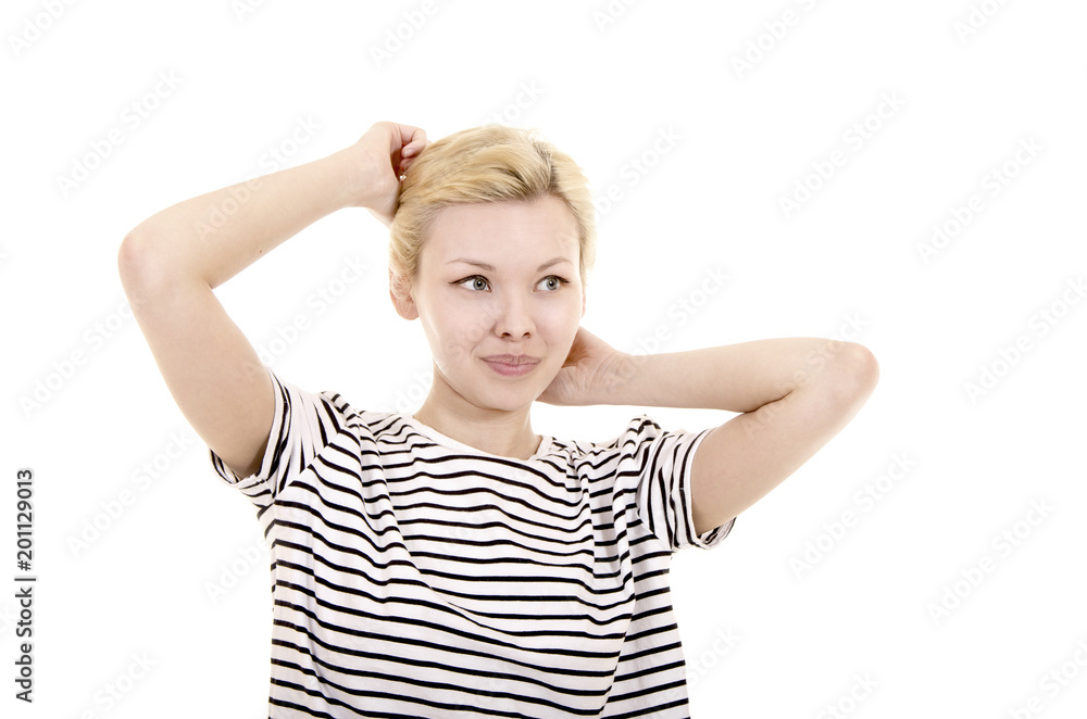 Fototapeta premium Young woman in striped tee shirt.