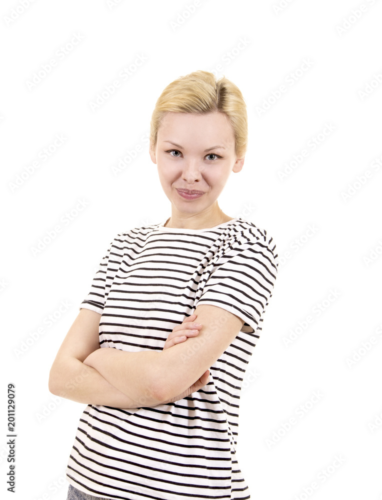 Young woman in striped tee shirt. Young woman in striped tee shirt.