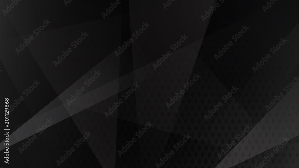Abstract background of lines, polygons and halftone dots in black and gray colors
