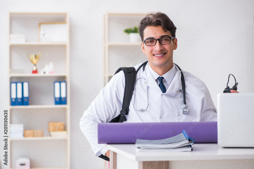 Doctor going to gym during lunch break Doctor going to gym during lunch break