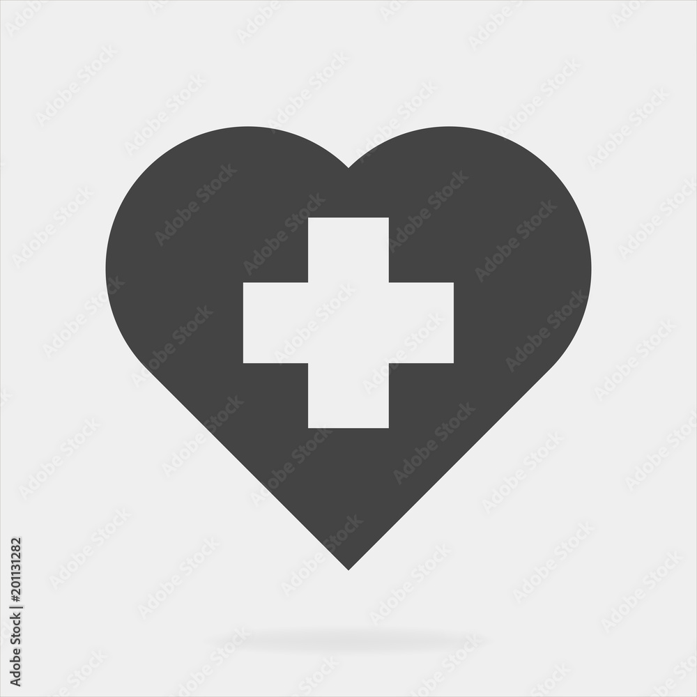 Vector icon of the cross in the heart on a gray background. Vector illustration of medicine on health care Vector icon of the cross in the heart on a gray background. Vector illustration of medicine on health care
