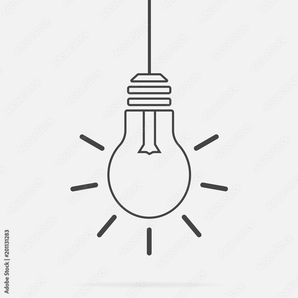 Vector icon hanging burning light bulb. Vector icon hanging burning light bulb.