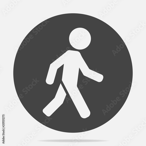 Vector icon of a walking pedestrian. Illustration of a walking man on a gray background
