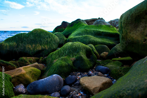 Beach. Sunset on a stone beach in Estepona.
