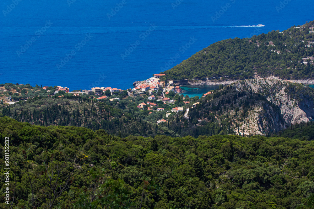 Amazing Landscape of Assos village and beautiful sea bay, Kefalonia, Ionian islands, Greece