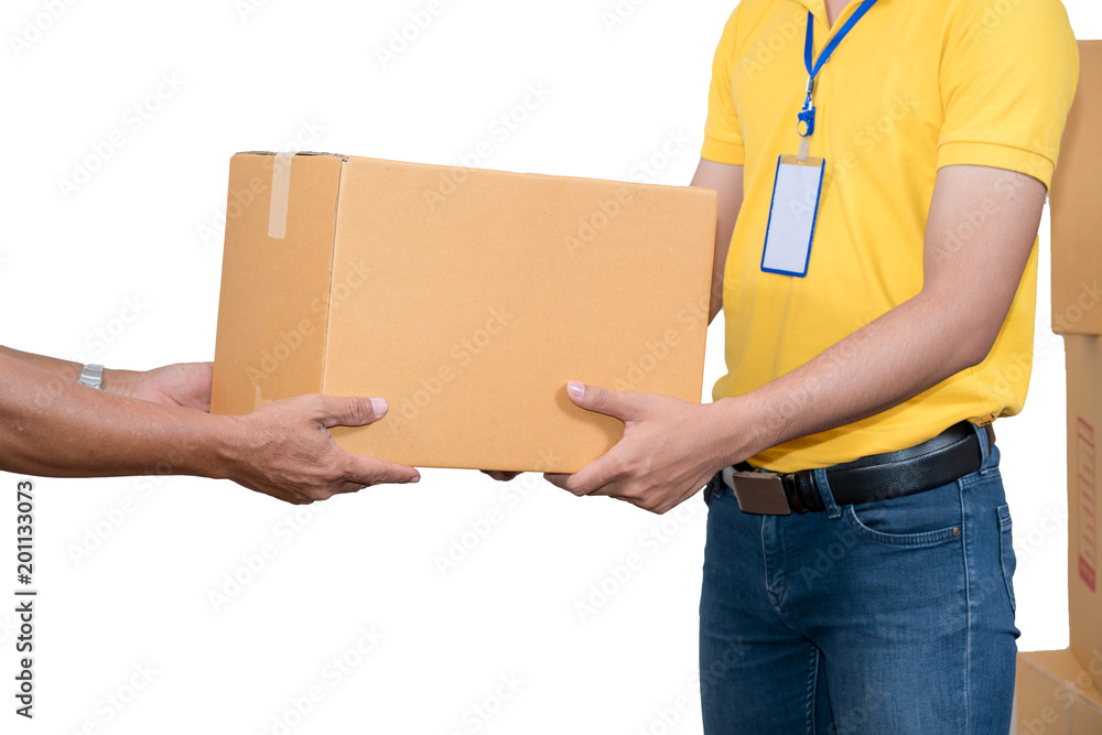 Delivery man holding cardboard boxes ,Transportation Concept Delivery man holding cardboard boxes ,Transportation Concept