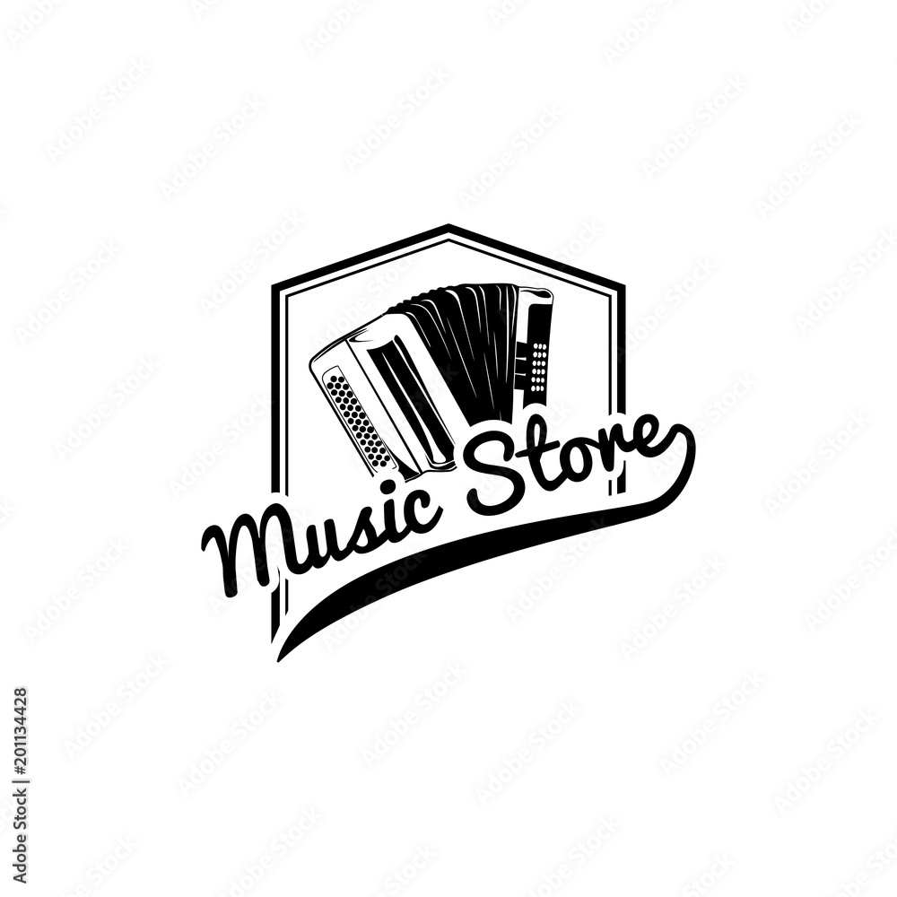 Accordion icon. Music store label. Musical instrument logo. Music shop emblem. Vector. Accordion icon. Music store label. Musical instrument logo. Music shop emblem. Vector.