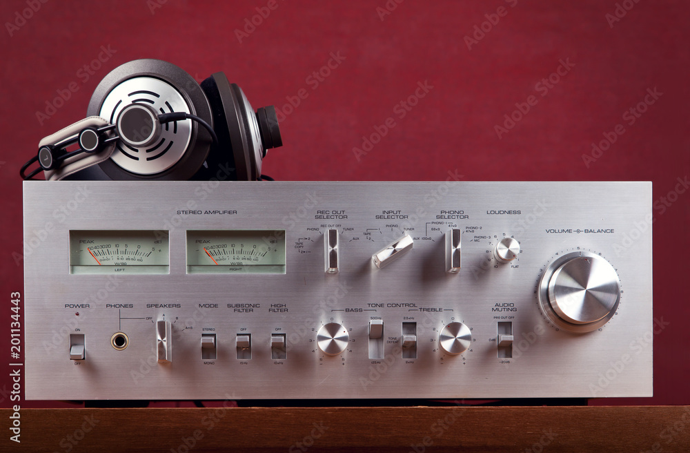 Fototapeta premium Vintage Stereo Amplifier Frontal Panel with VU meters