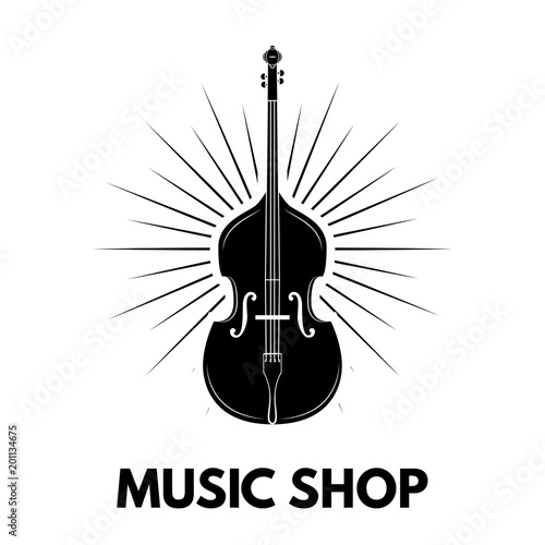 Violin icon. Music shop logo label embem. Musical instrument. Beams. Music store. Vector. photo