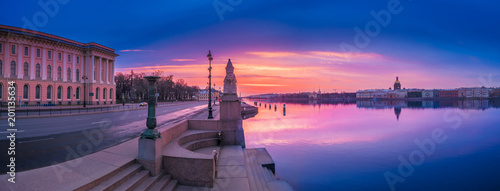 St. Petersburg Vasilievsky Island. Sphinx on the embankment of the Neva River. Panorama of Petersburg. Peter. White nights in Petersburg. Russian Federation. Sphinxes in Saint-Petersburg