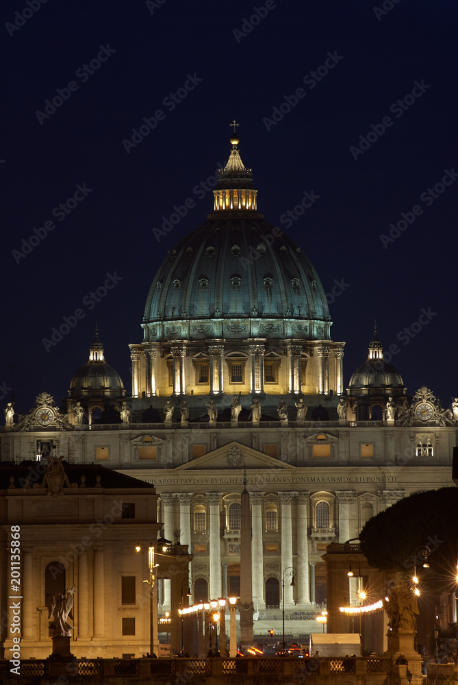 St Peter's at night, Vatican, Rome, Italy