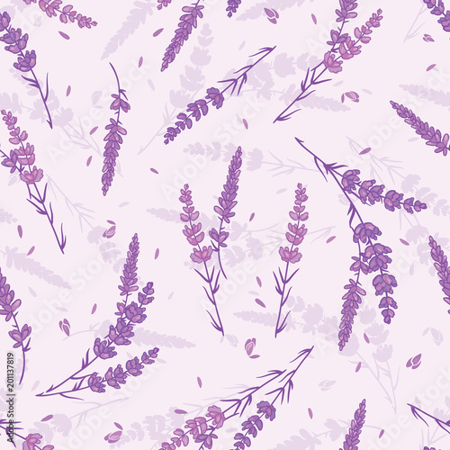 Fotótapéta Lavender field vector seamless repeat pattern