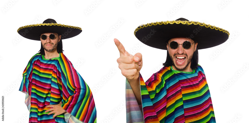 Handsome man in vivid poncho isolated on white Handsome man in vivid poncho isolated on white