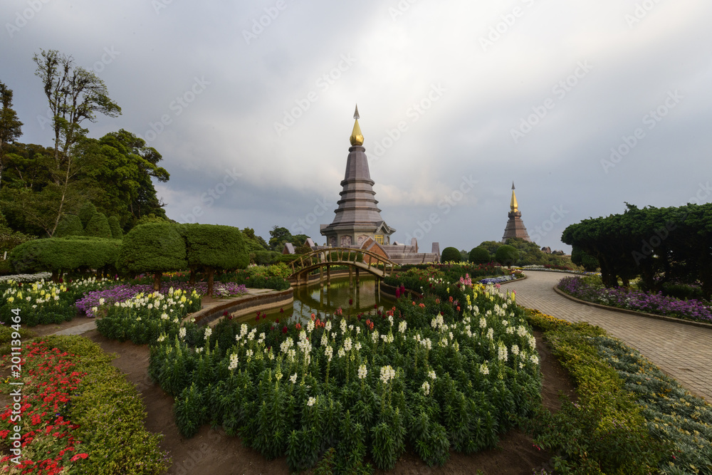 Naklejka premium Pagoda on the top of Doi Inthanon Chiang Mai, Thailand.