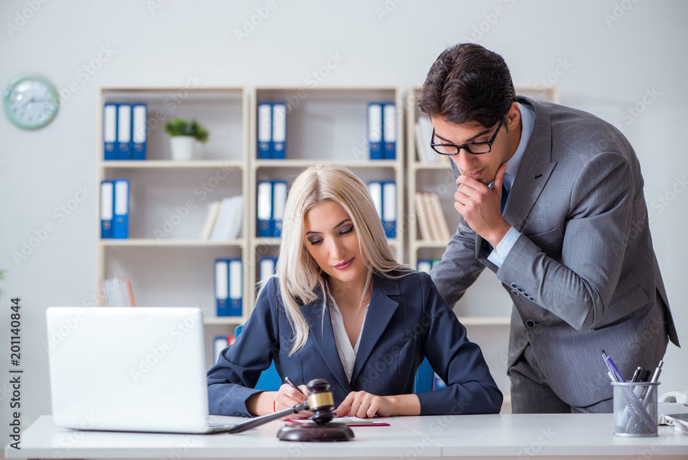 Lawyer discussing legal case with client