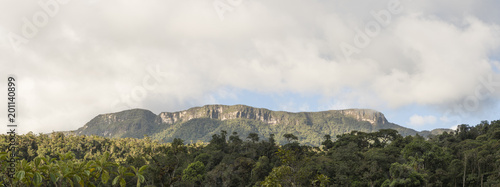 Panorama of Alto Paquisha Tepuy in the Cordillera del Condor emerging from the rainforest. On the border of Ecuador with Peru. A site of exceptional plant and animal biodiversity. photo