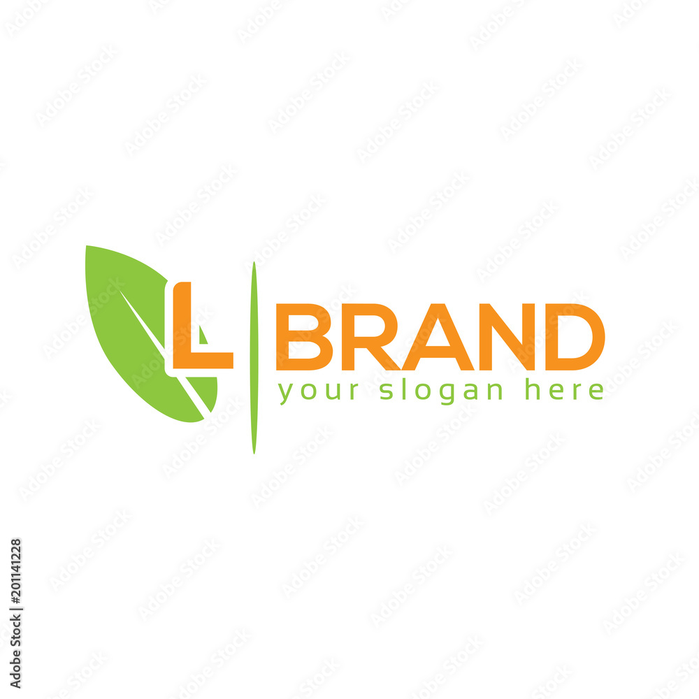 Letter L with leaf on white background. Logo Design Template. Flat design Letter L with leaf on white background. Logo Design Template. Flat design