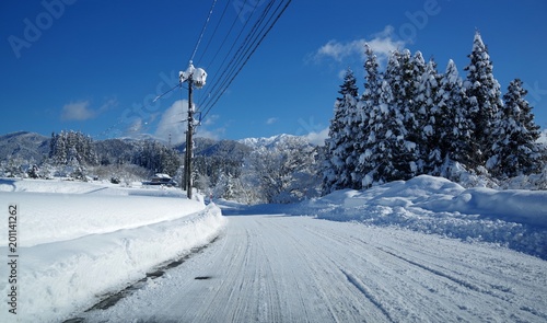 雪で真っ白の道路