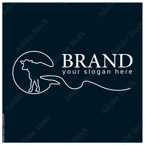 Cow line logo.  Vector Illustration on blue background. Flat design.  line logo