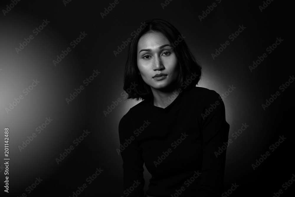Tan Skin Asian Woman black straight short hair, Tan Skin Asian Woman black straight short hair,