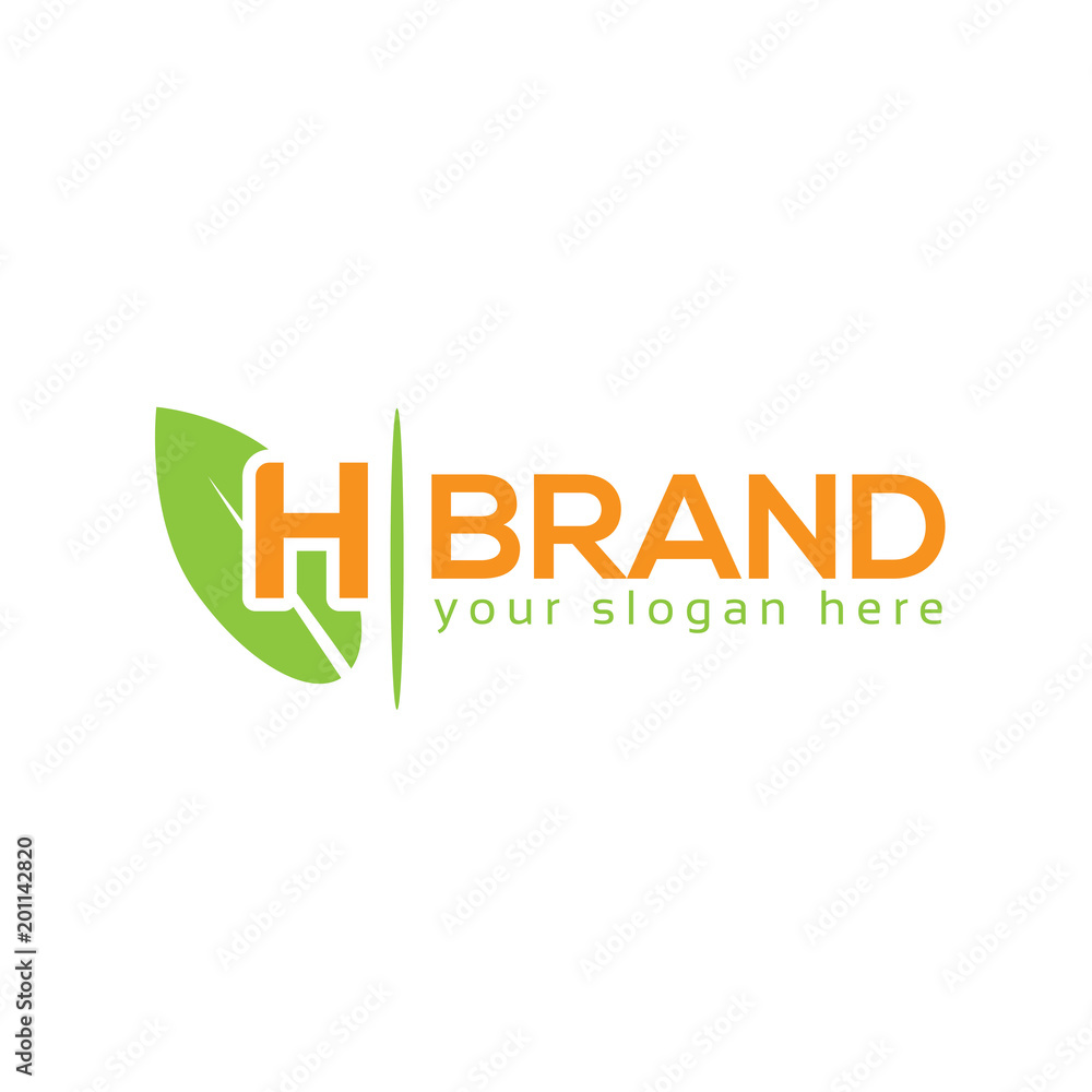 Letter H with leaf on white background. Logo Design Template. Flat design Letter H with leaf on white background. Logo Design Template. Flat design