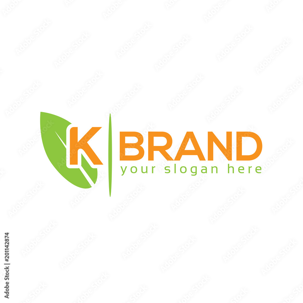 Letter K with leaf on white background. Logo Design Template. Flat design Letter K with leaf on white background. Logo Design Template. Flat design